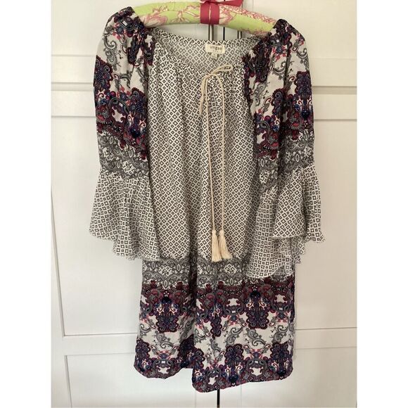 UMGEE Mix Print Boho Dress Sz S Bell 3/4 Sleeve Tunic - Picture 1 of 9